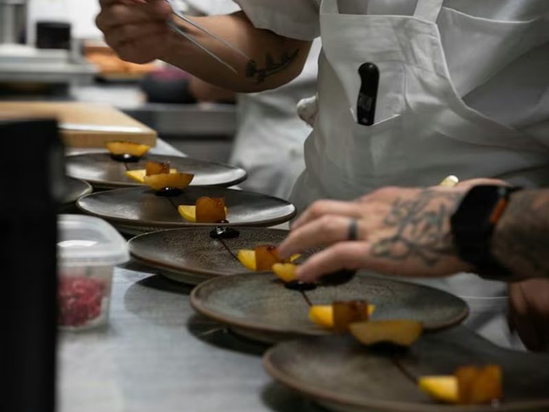 Working in kitchen as a food prep: Receiving prep instructions from the head chef - Japanese lesson